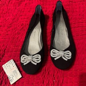 NWT Martinez Valero Black Suede Rhinestone Bow Gorgeous Ballet Flats 6.5